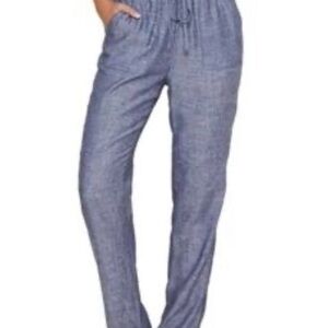 Saks Fifth Avenue Women's Size Blue Linen Pants Pull On Drawstring Fringe
